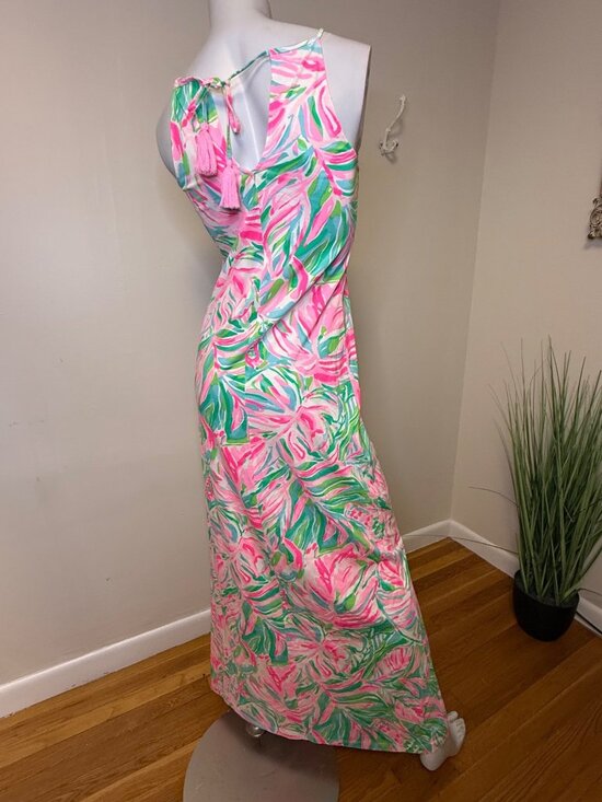 Lilly Pulitzer Margot Maxi Dress Croc My World Pink/Green XS Pima Cotton NWT - Picture 2 of 7